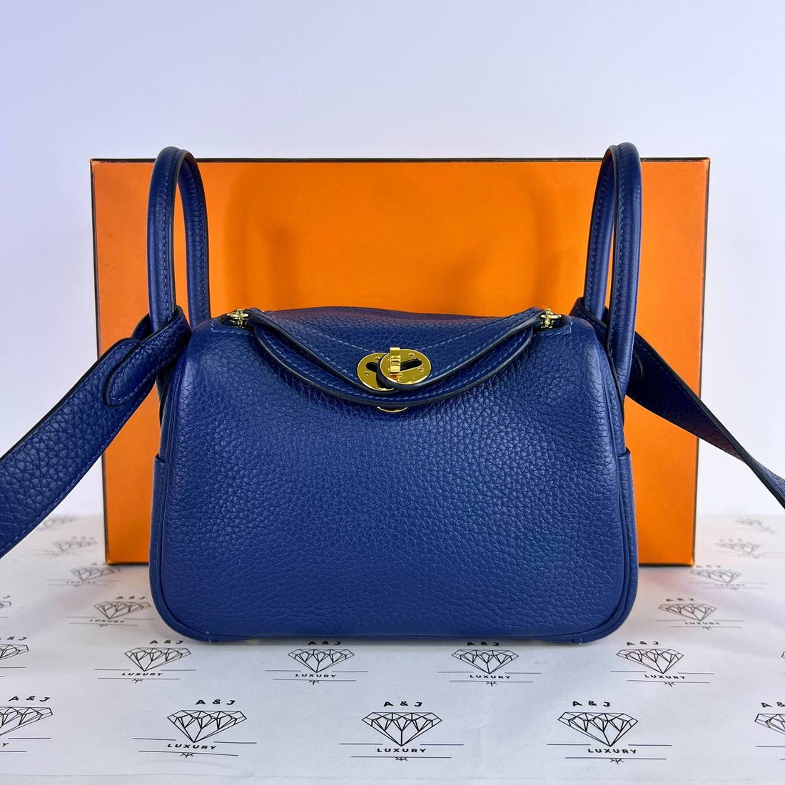 [PRE LOVED] Hermes Mini Lindy in Blue Clemence Leather GHW (Stamp Z - 2021)