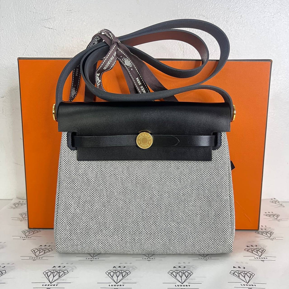 [PRE LOVED] Hermes Mini Herbag Zip 20 in Black/Toile GHW (Stamp K - 2025)