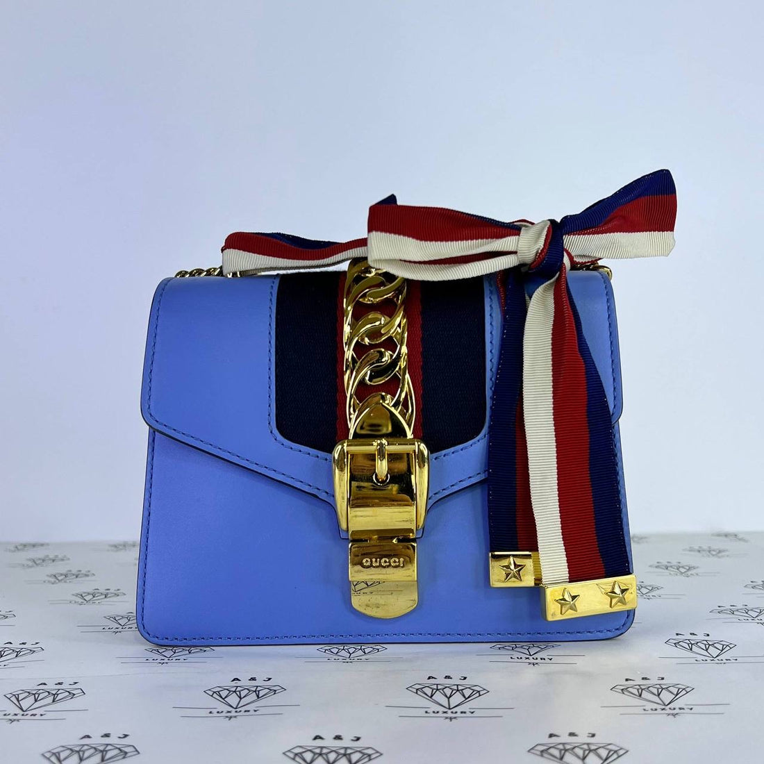 [PRE LOVED] Gucci Sylvie Mini Chain Sling in Blue GHW