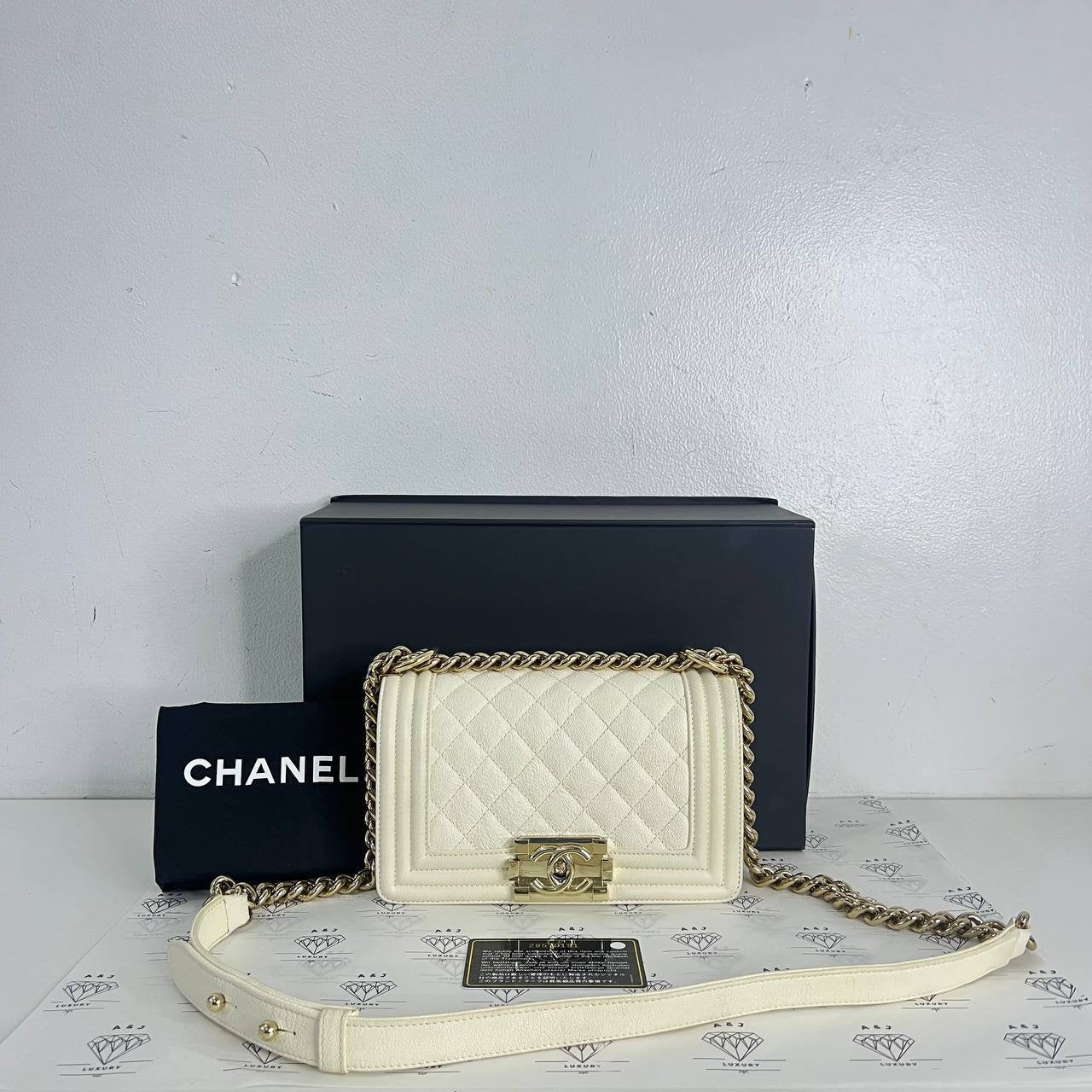 [PRE LOVED] Chanel Small Leboy in White Caviar Light Gold HW (Series 28)