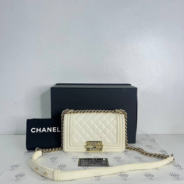 [PRE LOVED] Chanel Small Leboy in White Caviar Light Gold HW (Series 28)