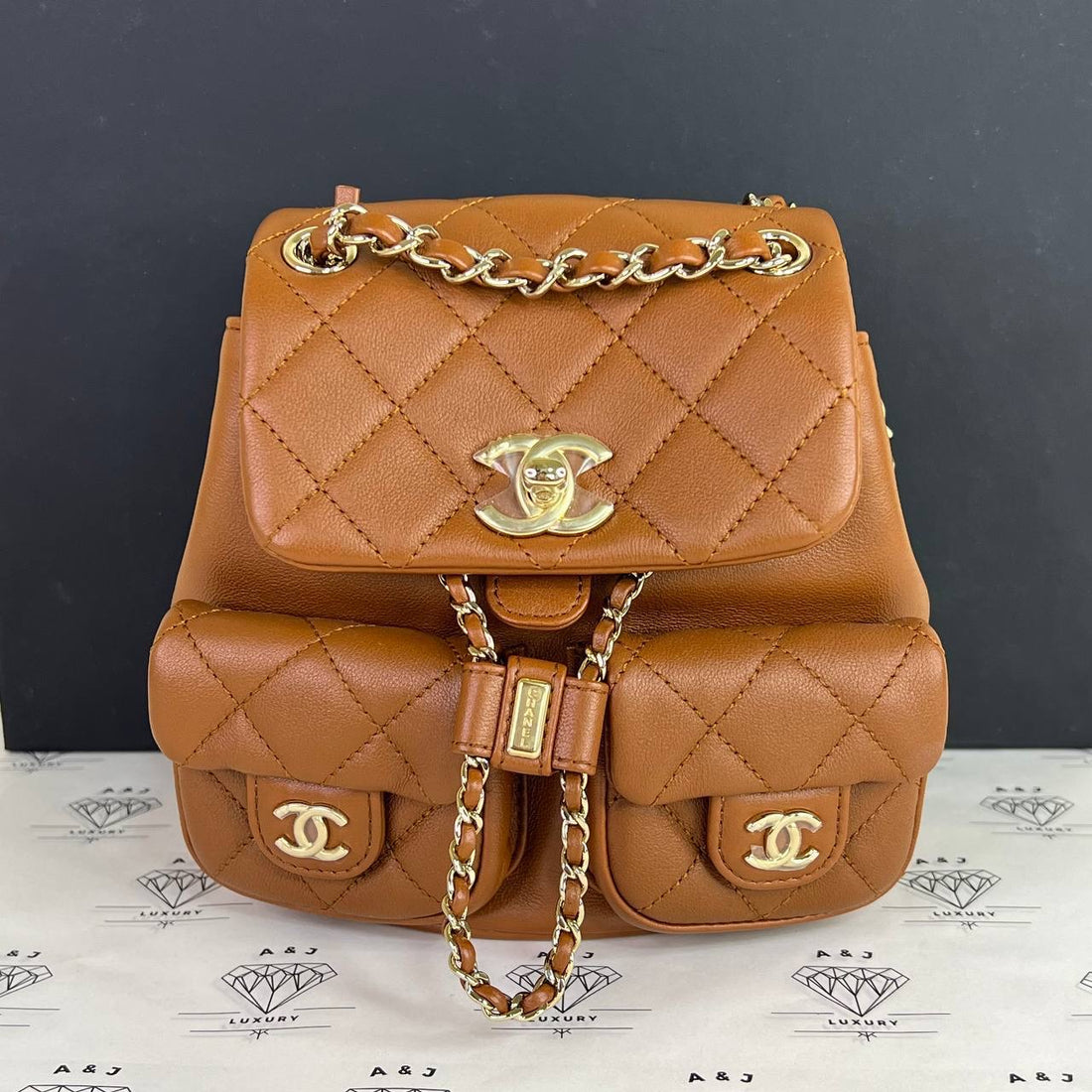 [PRE LOVED] Chanel Mini Backpack in Caramel Calfskin Leather GHW (microchipped)