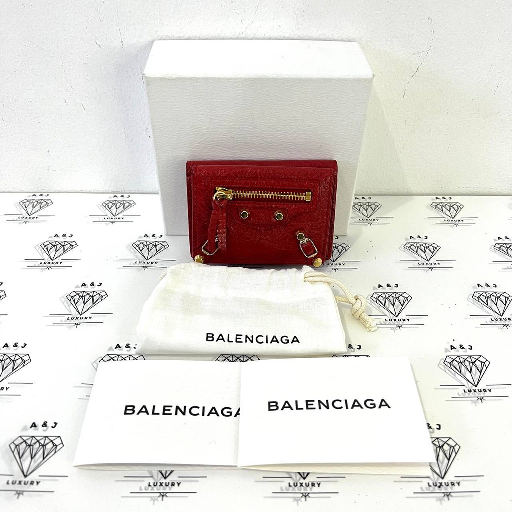 [PRE LOVED] Balenciaga Mini Trifold Compact Wallet in Red GHW