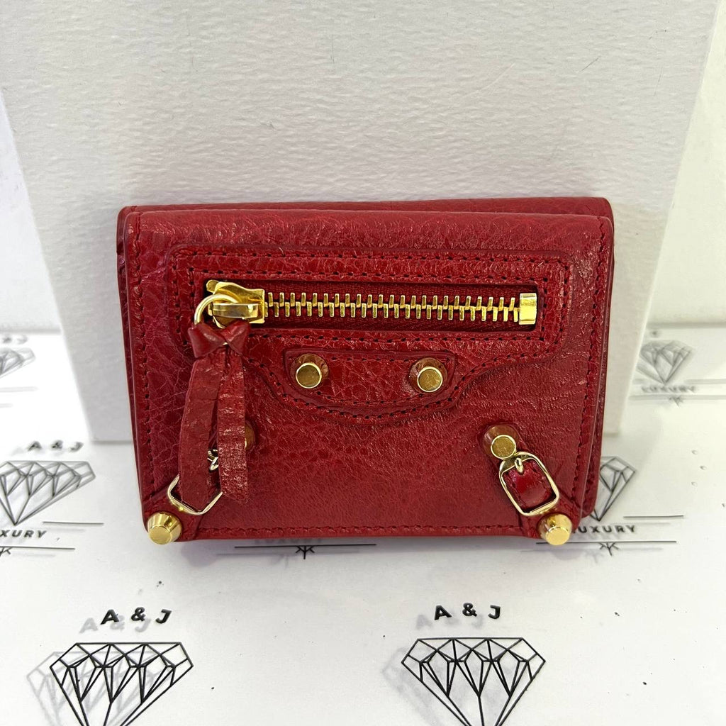 [PRE LOVED] Balenciaga Mini Trifold Compact Wallet in Red GHW