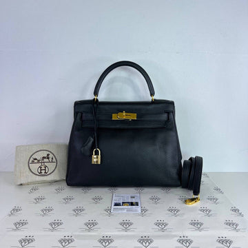 [PRE LOVED] Hermes Kelly 28 Retourne in Black Clemence Leather GHW (Stamp B Square - 1998)
