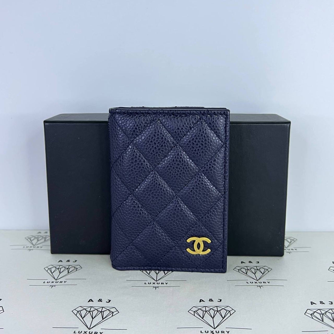 [PRE LOVED] Chanel Bifold Cardholder in Navy Blue Caviar Leather GHW (Series 22)