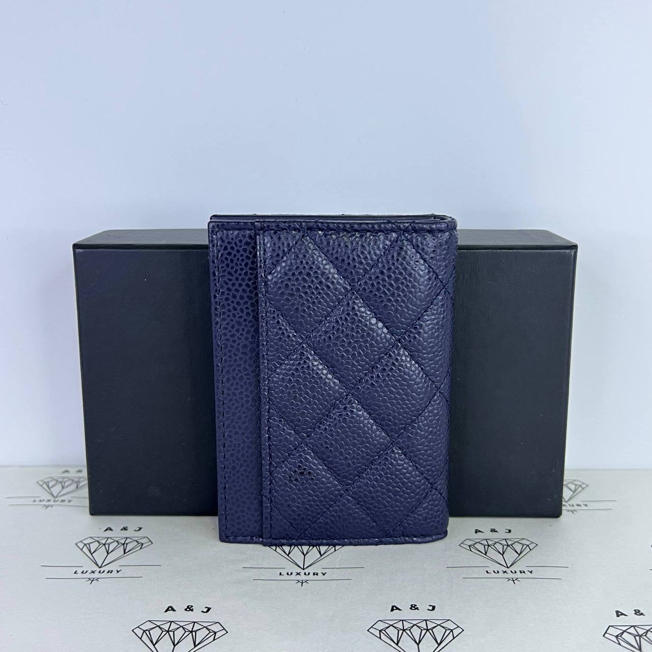 PRE LOVED] Chanel Bifold Cardholder in Navy Blue Caviar Leather