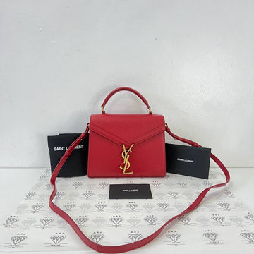 [PRE LOVED] YSL Mini Cassandra Top Handle in Red Grain De Poudre Leather GHW