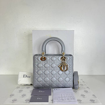 [PRE LOVED] Christian Dior Medium Lady D in Opaline Gray Pearlescent Cannage Lambskin Light Gold HW (2020)