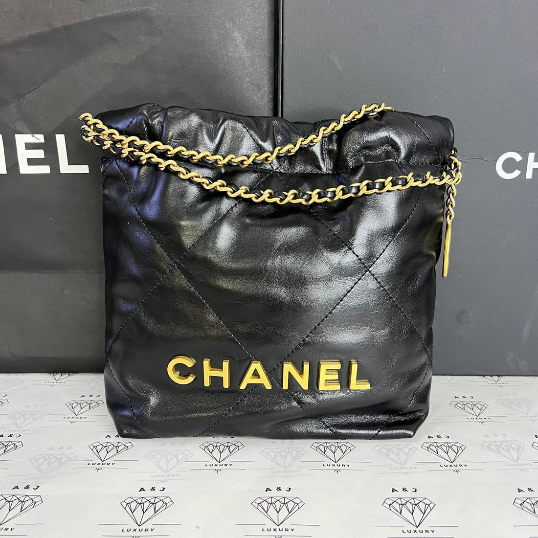 [PRE LOVED] Chanel Mini C22 in Black Shiny Calfskin Leather GHW (microchipped)