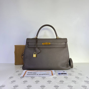 [PRE LOVED] Hermes Kelly 35 Retourne in Etain Togo Leather GHW (Stamp Q Square - 2013)