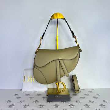[PRE LOVED] Christian Dior Saddle Bag with Strap in Beige Grained Calfskin Leather GHW (2022)