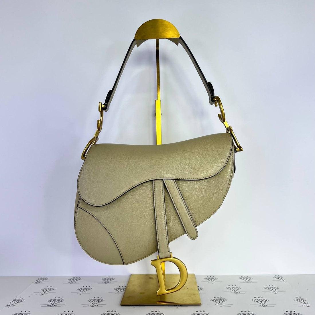 [PRE LOVED] Christian Dior Saddle Bag with Strap in Beige Grained Calfskin Leather GHW (2022)