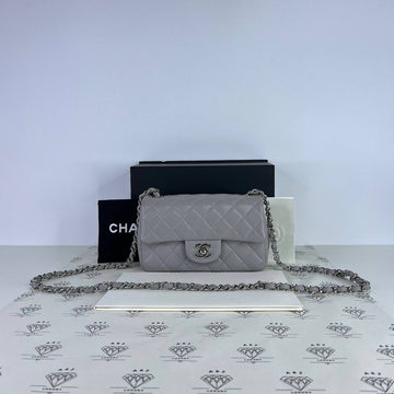 [PRE LOVED] Chanel Mini Rectangle Flap in Light Gray Lambskin Leather SHW (microchipped)