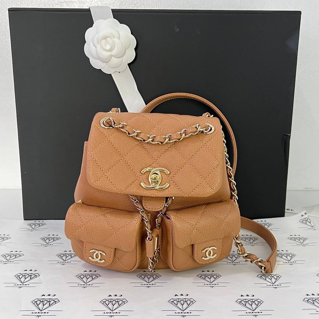 [PRE LOVED] Chanel 23P Collection Duma Backpack in Caramel Caviar Leather Light Gold HW (microchipped)