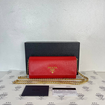 [PRE LOVED] Prada 1MT290 Wallet on Chain in Red Vitello Move Leather GHW