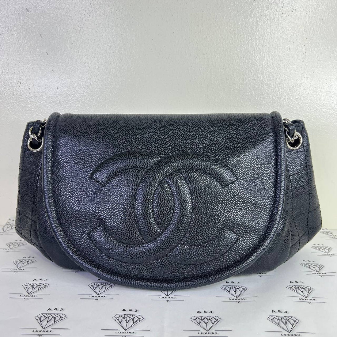 [PRE LOVED] Chanel Half Moon Shoulder Bag in Black Caviar Leather SHW (Series 15)