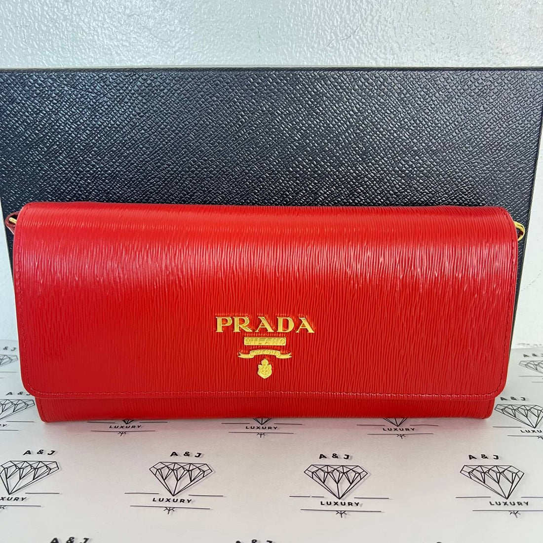 [PRE LOVED] Prada 1MT290 Wallet on Chain in Red Vitello Move Leather GHW
