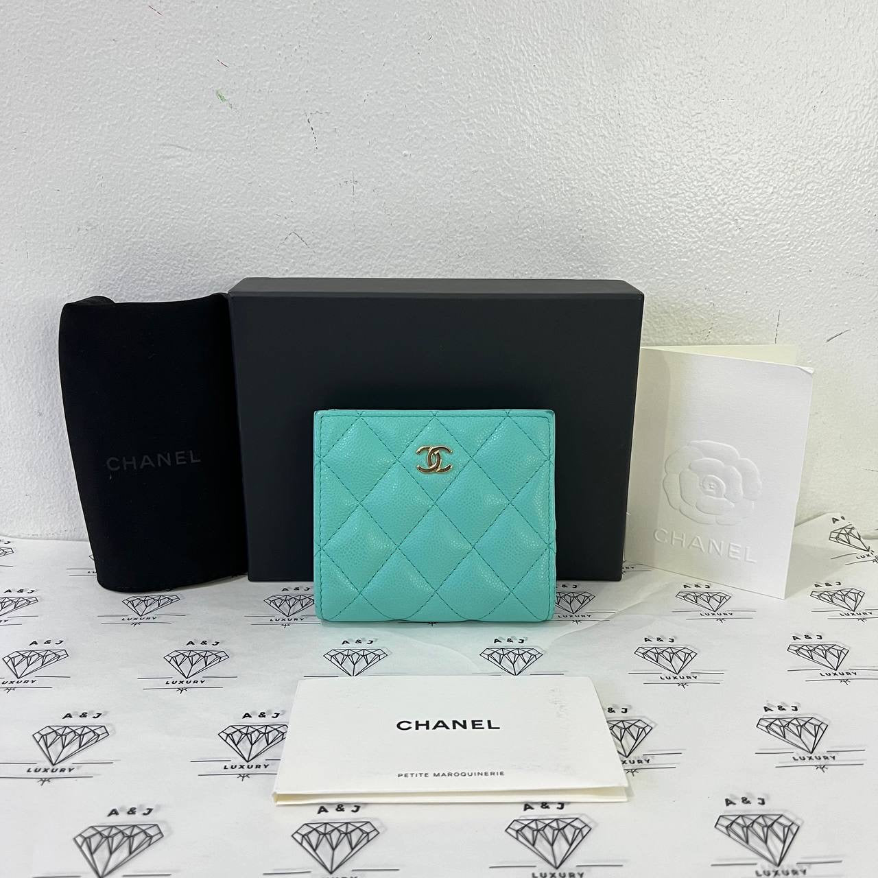 [PRE LOVED] Chanel Bifold Wallet in Teal Caviar Leather Light Gold HW (microchipped)