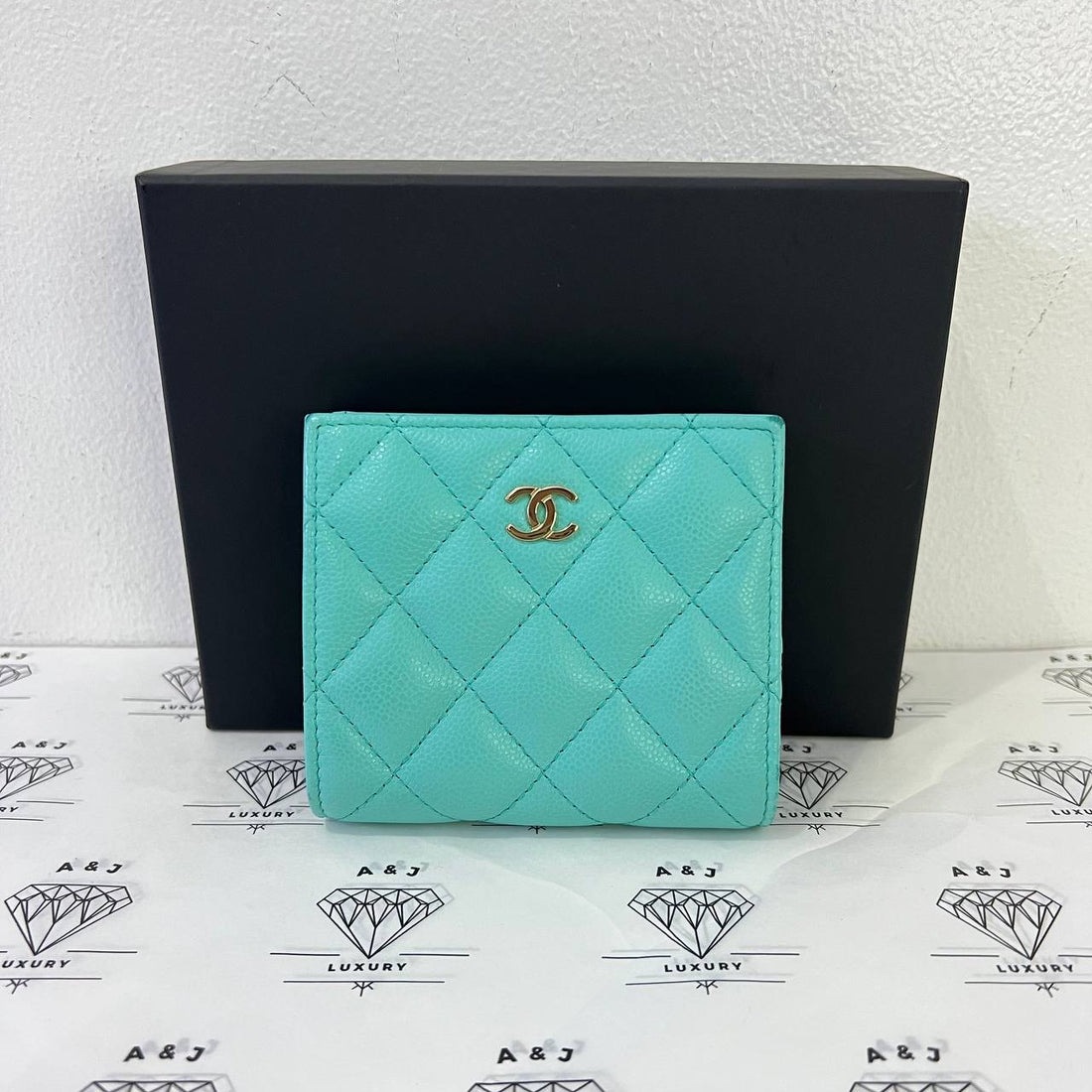 [PRE LOVED] Chanel Bifold Wallet in Teal Caviar Leather Light Gold HW (microchipped)