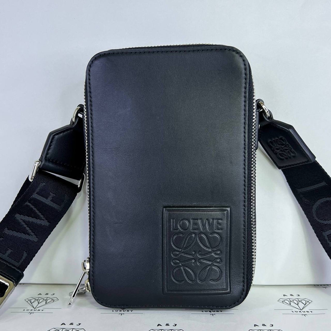 [PRE LOVED] Loewe Vertical Crossbody Pocket Bag in Black Calfskin Leather SHW