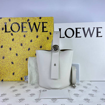 [PRE LOVED] Loewe Mini Pebble Bucket Bag in Soft White Grained Calfskin Leather SHW