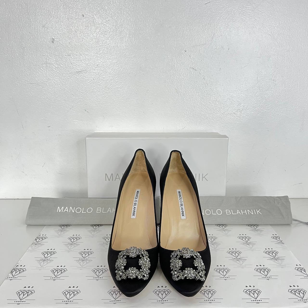 [PRE LOVED] Manolo Blahnik Hangisi 105 in Black Satin Size 38.5EU