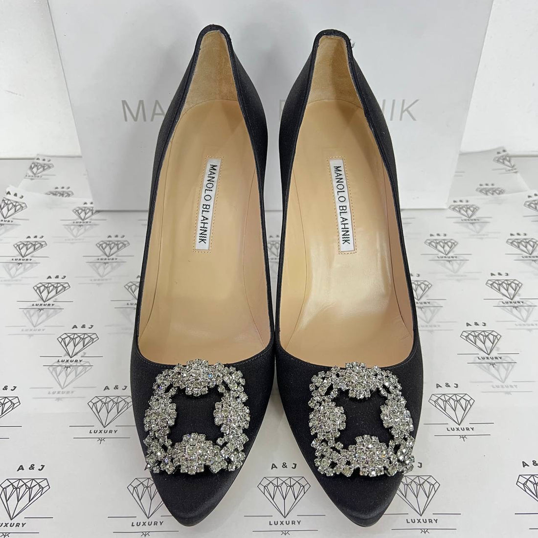[PRE LOVED] Manolo Blahnik Hangisi 105 in Black Satin Size 38.5EU
