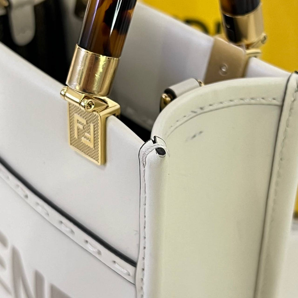 [PRE LOVED] Fendi Mini Sunshine Shopper Tote in White GHW