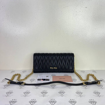 [PRE LOVED] Miu Miu 5BP290 Wallet on Chain in Black Matelasse Leather GHW
