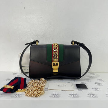 [PRE LOVED] Gucci Small Sylvie Shoulder Bag in Black Leather GHW