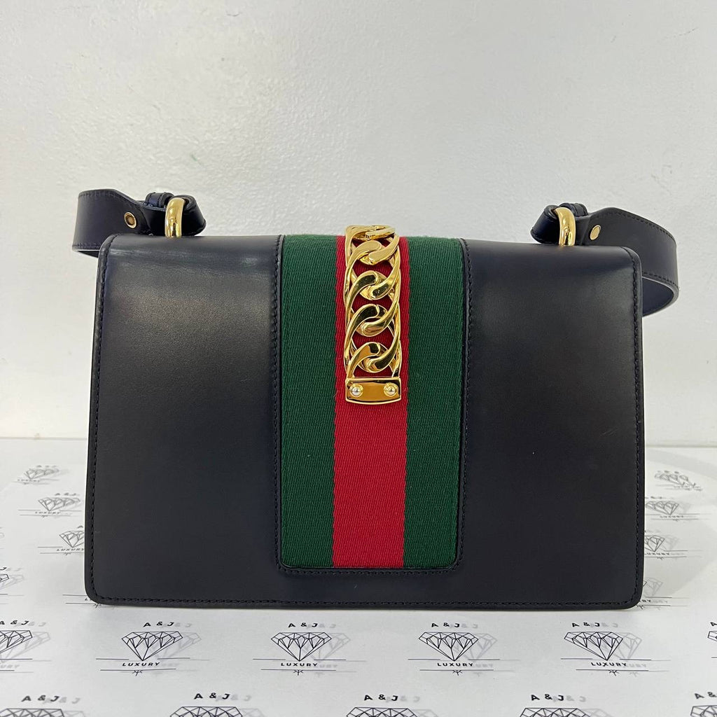 [PRE LOVED] Gucci Small Sylvie Shoulder Bag in Black Leather GHW