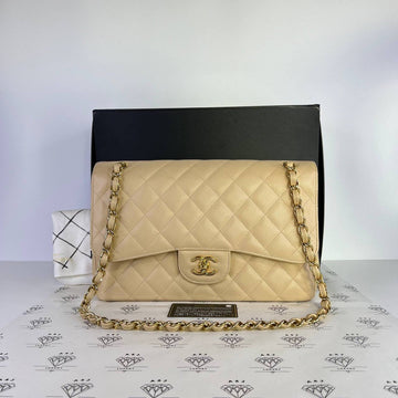 [PRE LOVED] Chanel Classic Jumbo Double Flap in Beige Clair Caviar Leather GHW (Series 23)