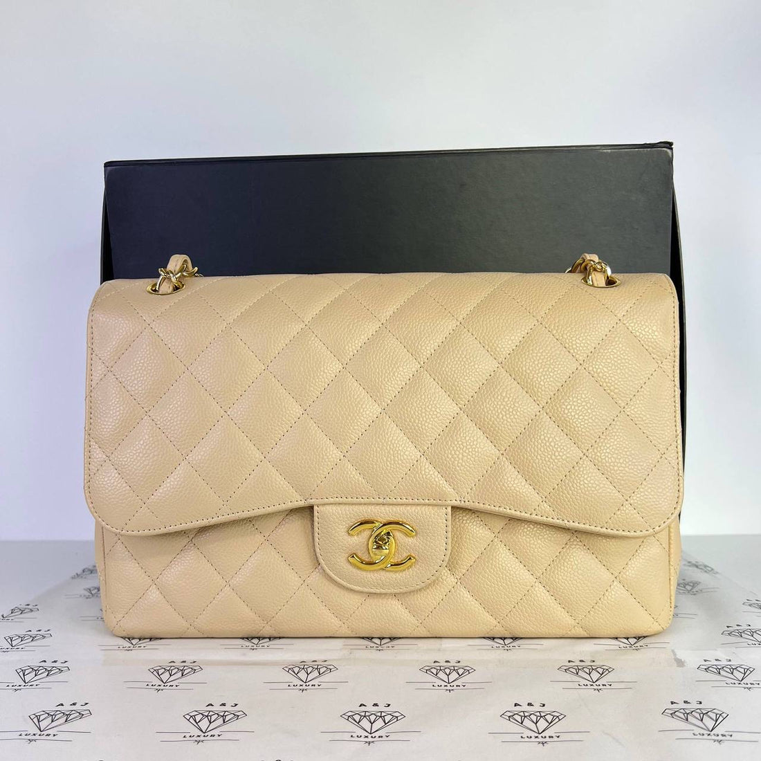 [PRE LOVED] Chanel Classic Jumbo Double Flap in Beige Clair Caviar Leather GHW (Series 23)