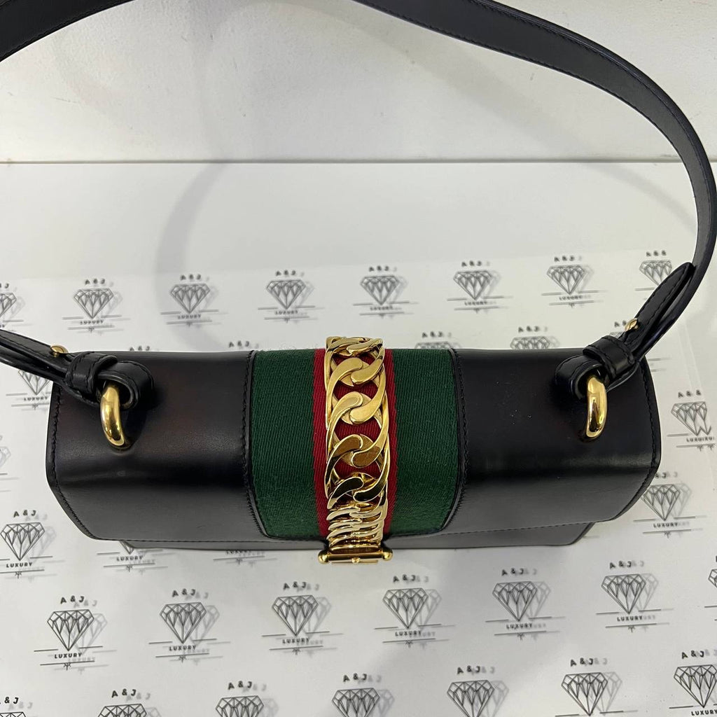 [PRE LOVED] Gucci Small Sylvie Shoulder Bag in Black Leather GHW