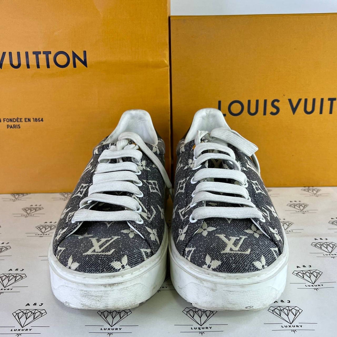 [PRE LOVED] Louis Vuitton Timer Out Sneakers in Denim Monogram Size 39EU