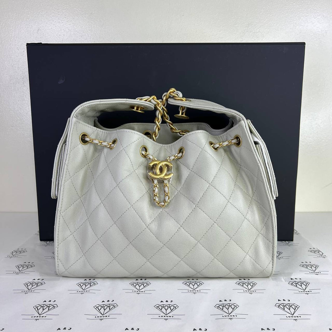 [BRAND NEW] Chanel Small C25 in Light Gray Caviar Leather GHW (microchipped)