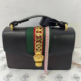 [PRE LOVED] Gucci Small Sylvie Shoulder Bag in Black Leather GHW