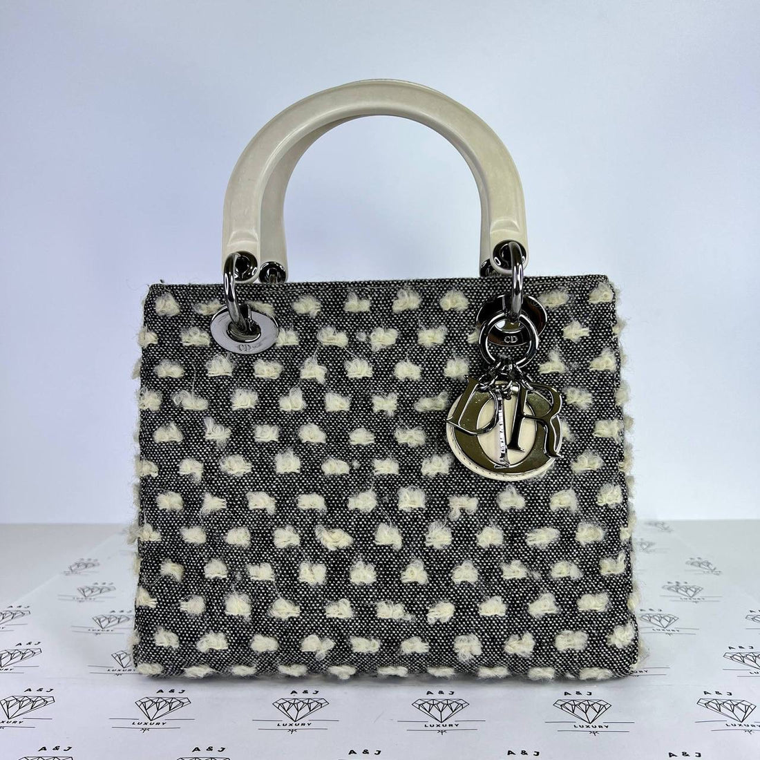 [PRE LOVED] Christian Dior Medium Vintage Lady D in Black/White Tweed SHW (1999)