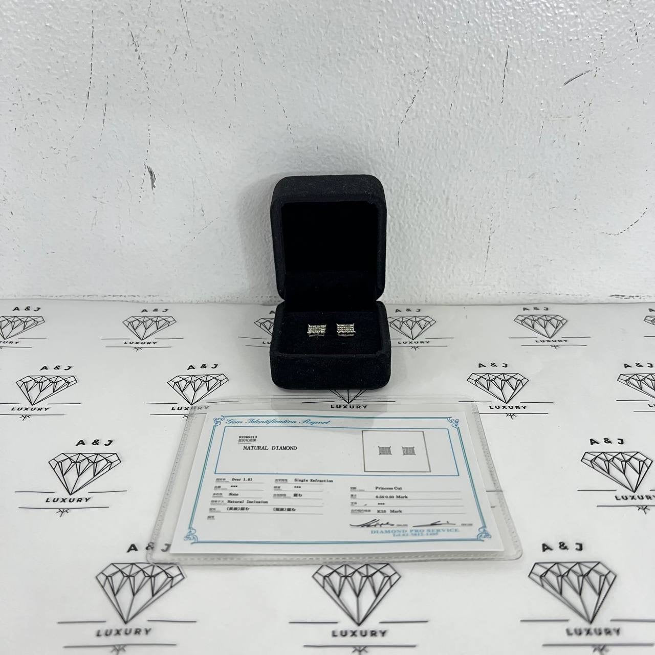 [BRAND NEW] Princess Cut Earrings 1CT Total 18K WG