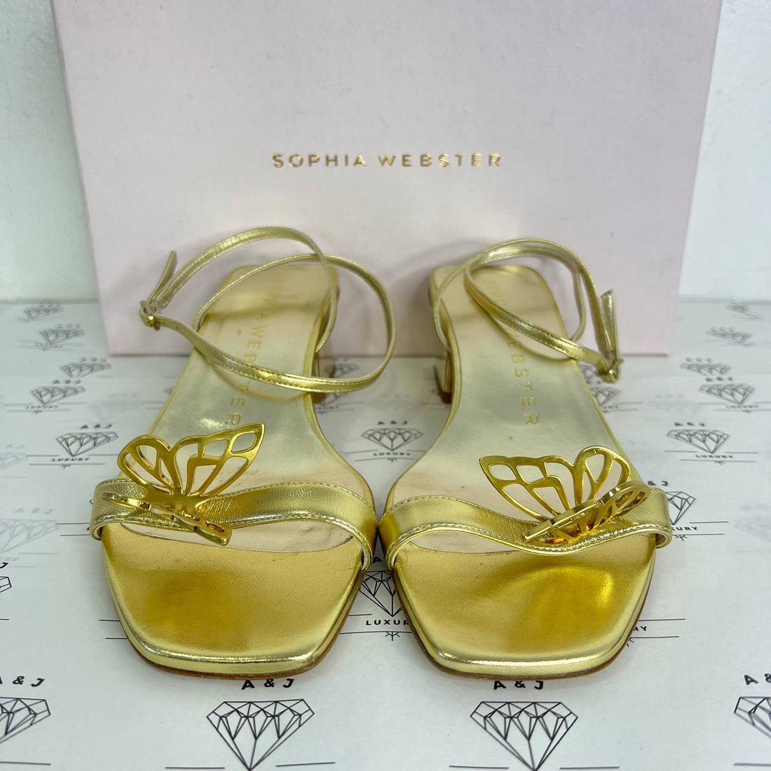 [PRE LOVED] Sophia Webster Mariposa Low Heels Sandals in Gold Size 37.5EU