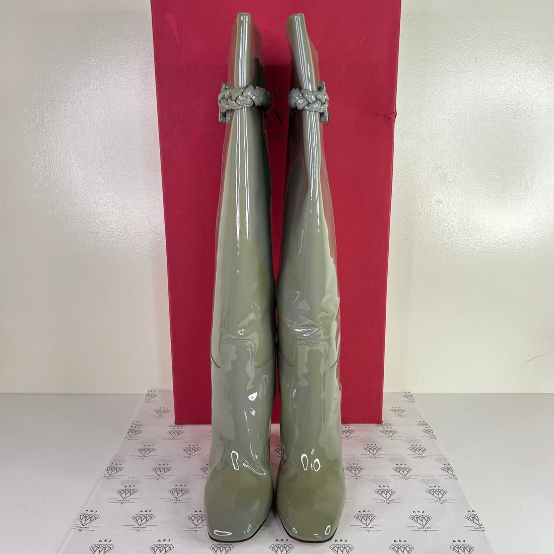 [PRE LOVED] Valentino Knee High Patent Boots in Green Size 40EU