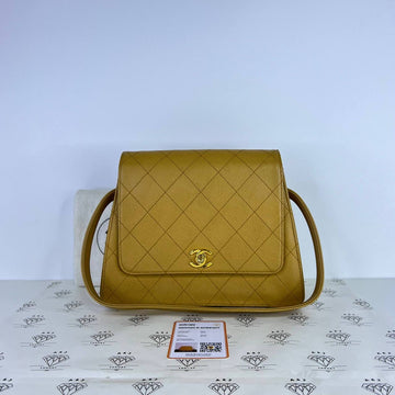 [PRE LOVED] Chanel  Vintage Flap Shoulder Bag in Dark Beige Caviar Leather 24K GHW (Series 5)