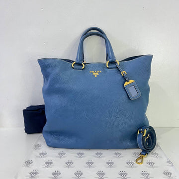 [PRE LOVED] Prada Shopping Tote in Blue Vitello Daino Leather GHW