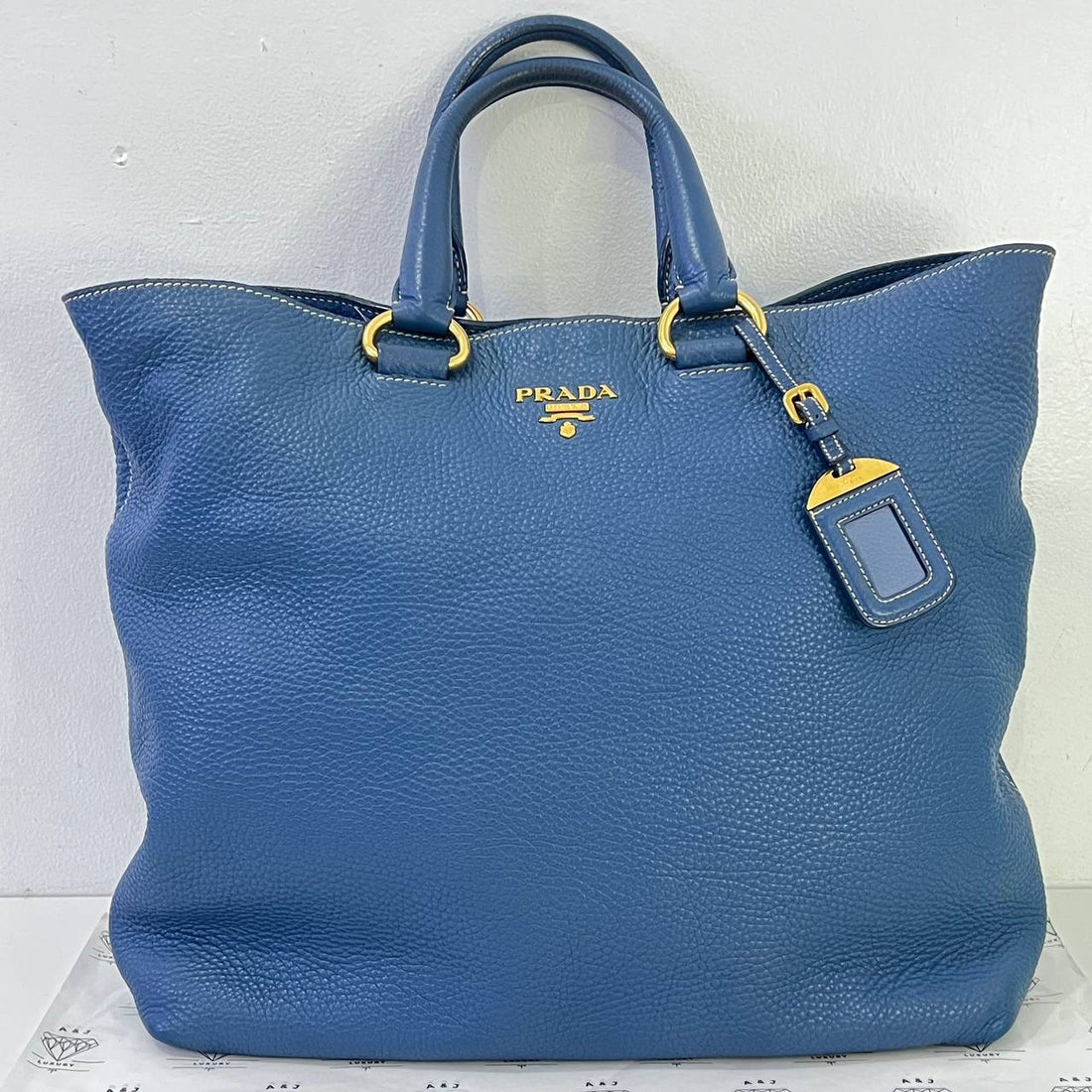 [PRE LOVED] Prada Shopping Tote in Blue Vitello Daino Leather GHW