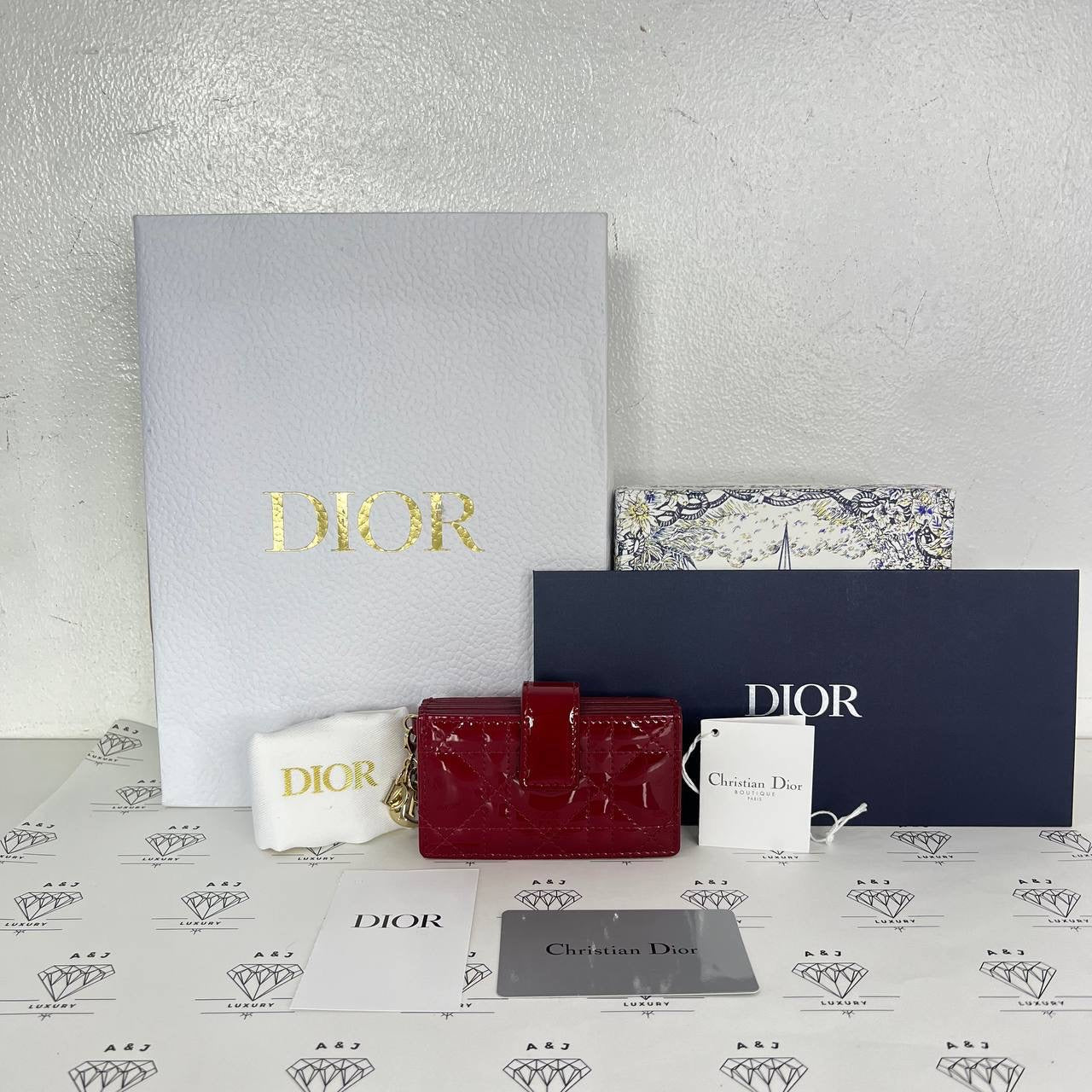 [PRE LOVED] Christian Dior Lady D Jasmine Cardholder in Cherry Red Patent Leather GHW (2022)