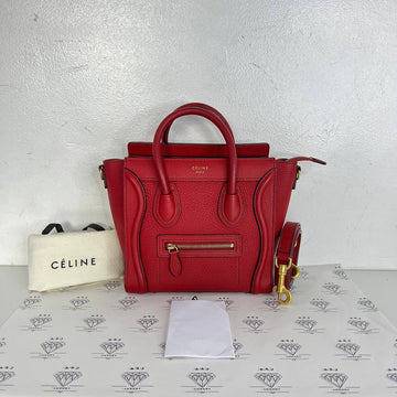 [PRE LOVED] Celine Nano Luggage in Red Drummed Leather GHW