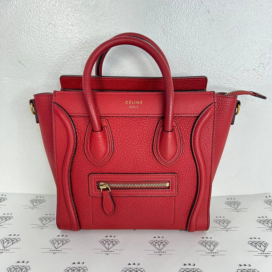 [PRE LOVED] Celine Nano Luggage in Red Drummed Leather GHW