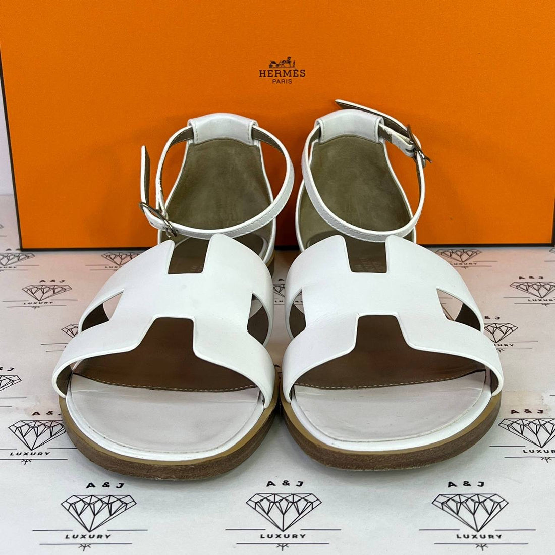 [PRE LOVED] Hermes Santorini Sandals in White Size 36.5EU