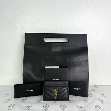 [PRE LOVED] YSL Flat Cardholder in Black Grain De Poudre Leather GHW